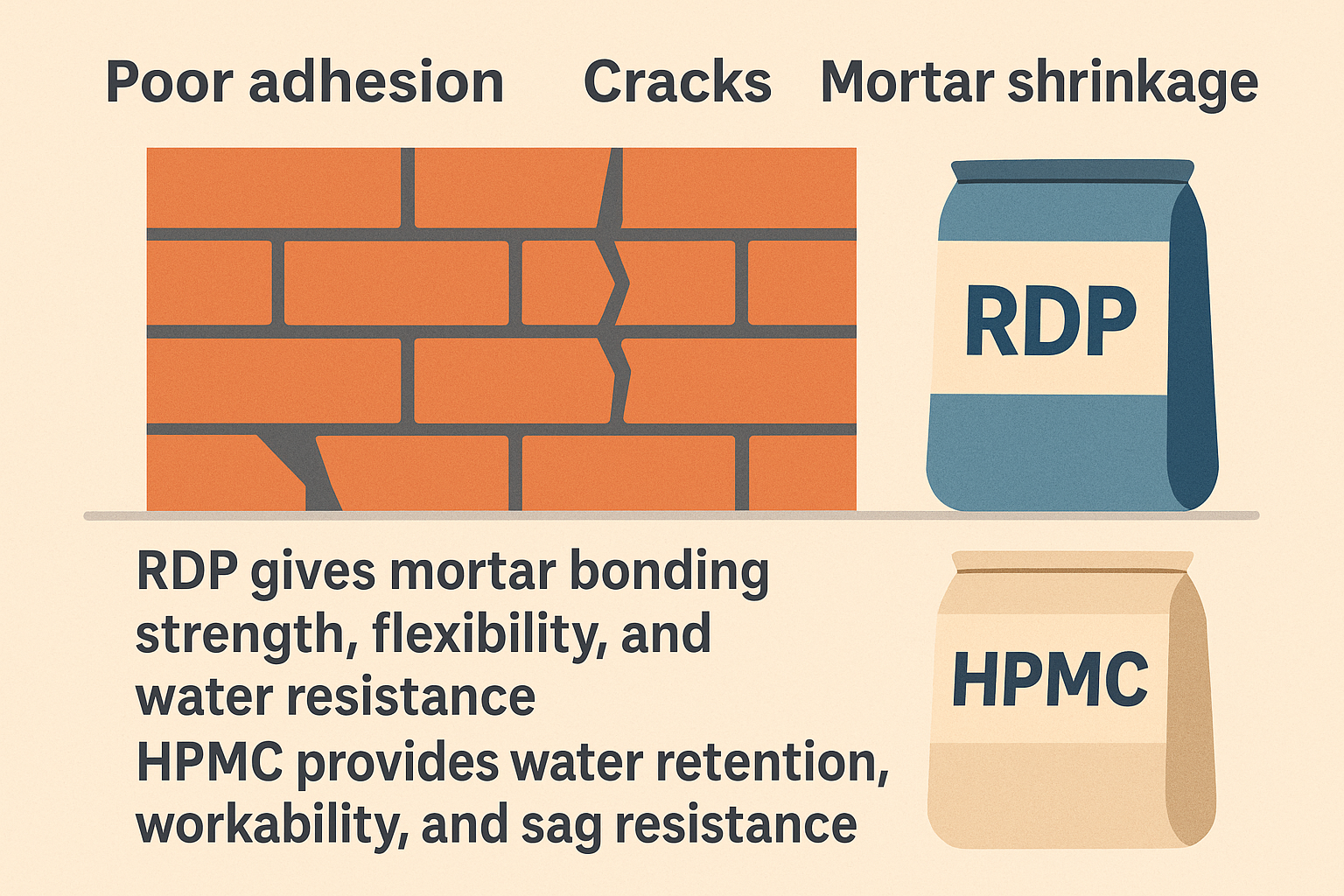 Roles of RDP and HPMC in mortar
