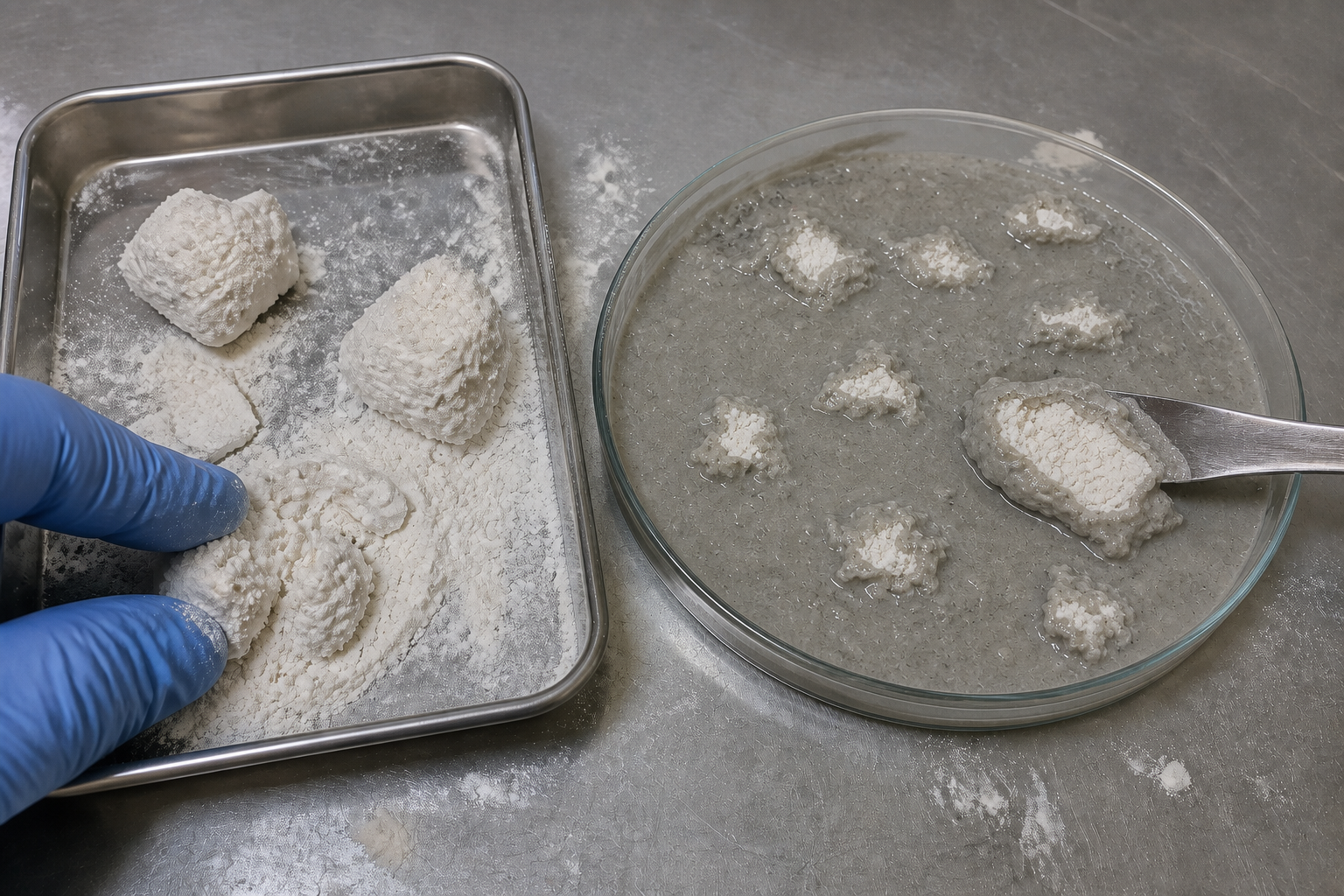 Dry HPMC agglomerates compared with wet-mix fish eyes