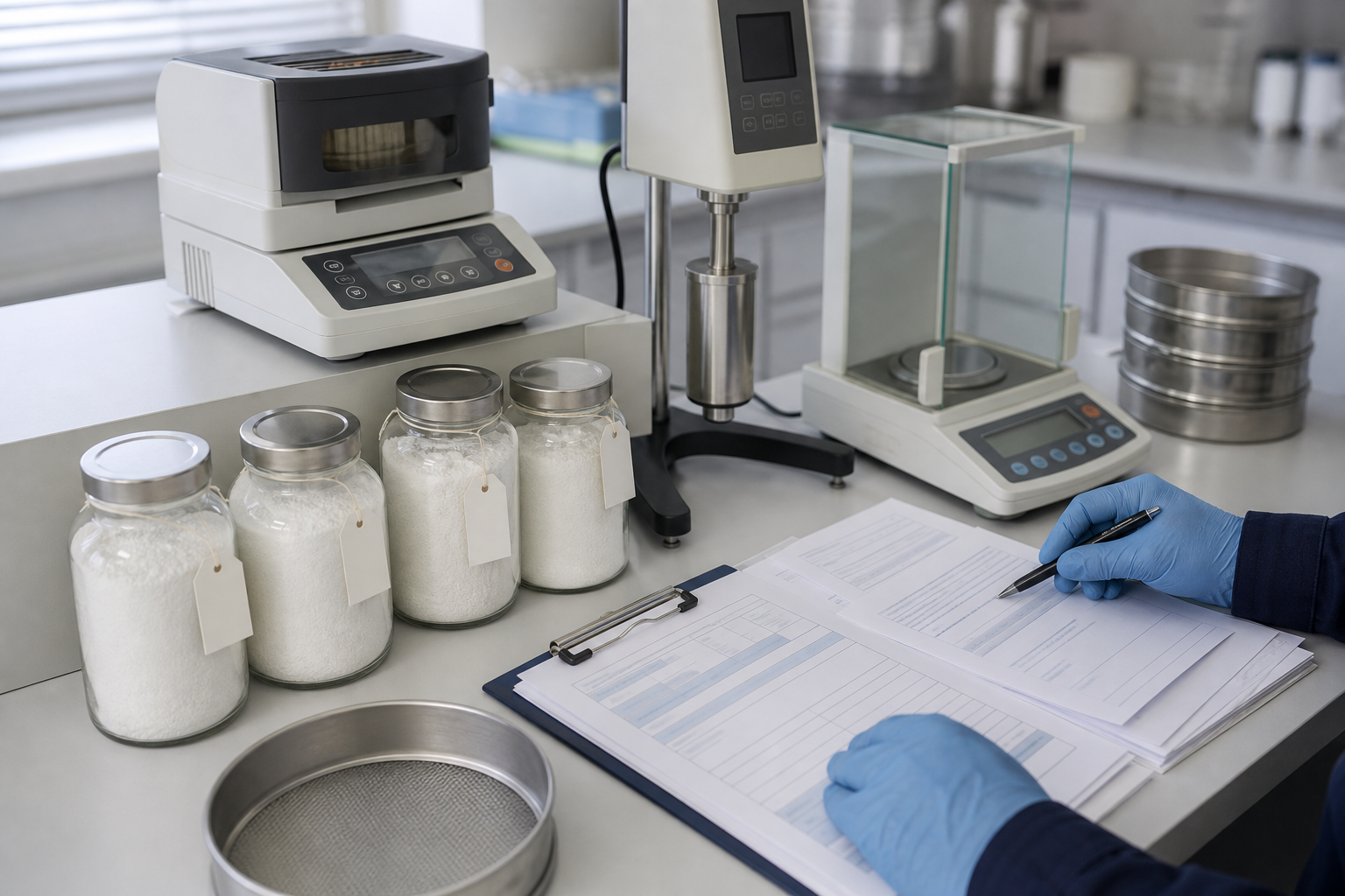 Incoming specification review for dry-mix mortar additives in a quality-control laboratory