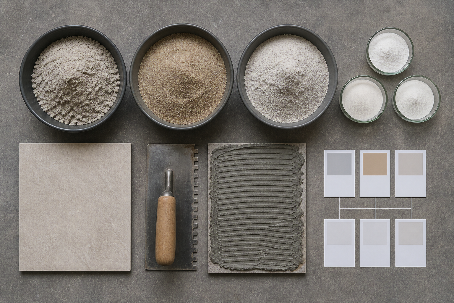 Cement sand fillers and polymer additives for tile adhesive