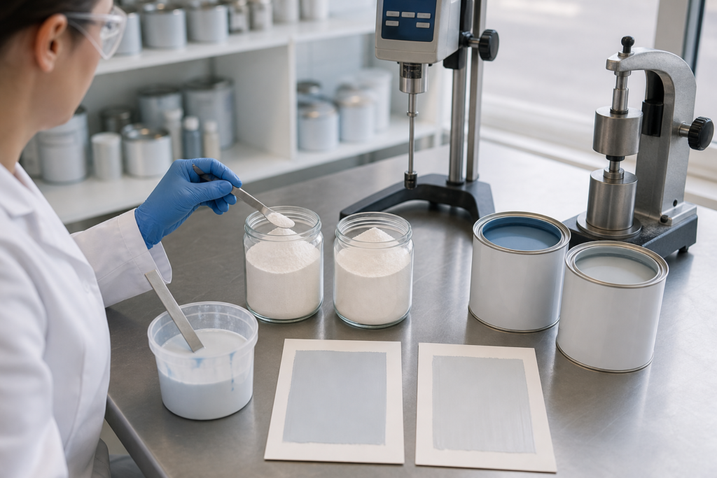 Formulator comparing HEC and HPMC thickeners for water-based paint