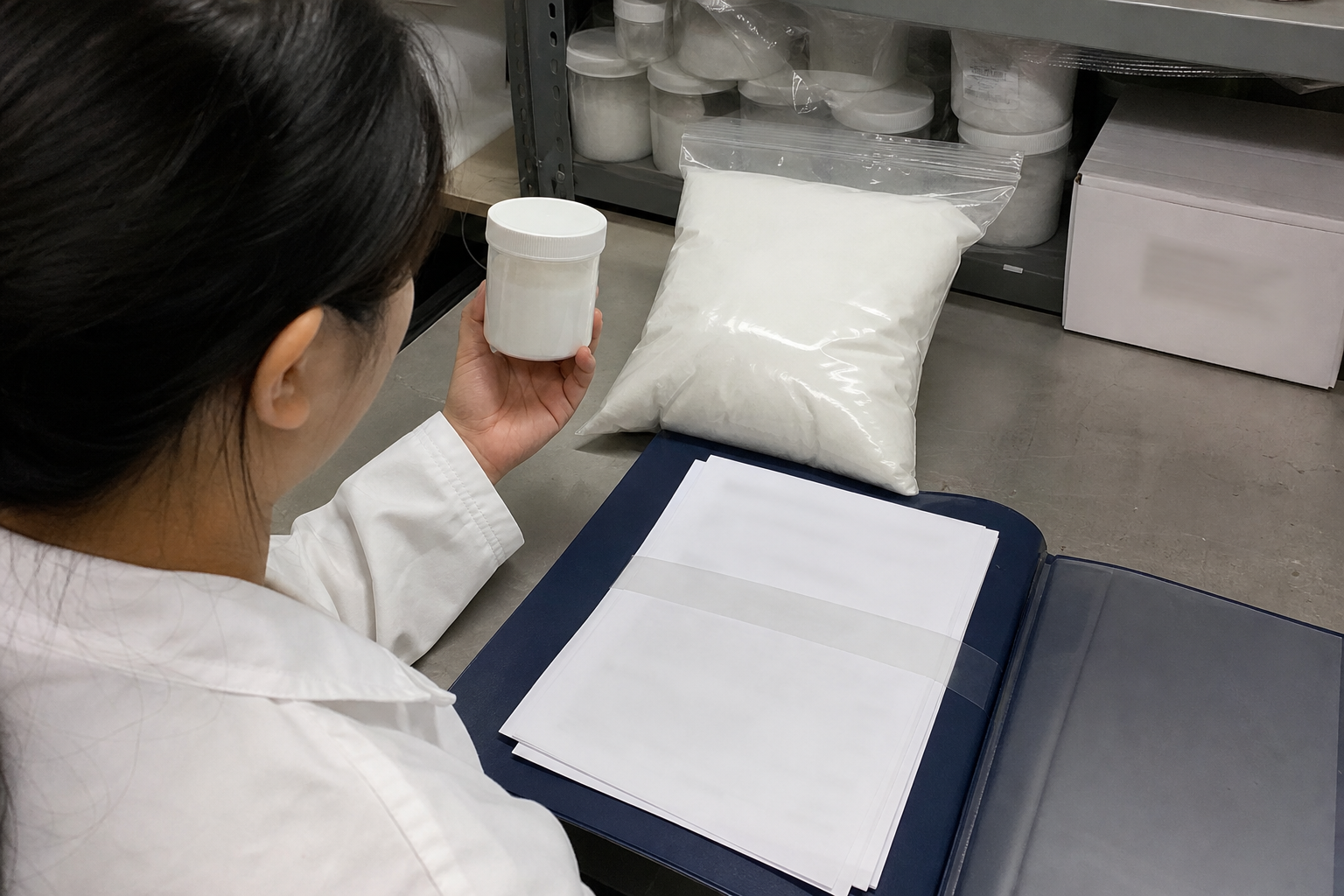 Quality specialist matching a retained RDP sample with lot documents and sealed bags